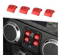 Jimen for JK Window Button Covers, 4PCS Center Console Window Switch Cover Interior Trim Kits Compatible with Jeep Wrangler JK & Unlimited 2011-2018, Aluminum Alloy (Red)