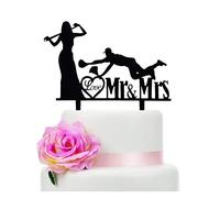 Jimhamhug Gift Boxed Baseball Wedding Cake Topper, Black Acrylic Mr & Mrs Baseball Couple Cake Topper for Wedding/Bridal Shower/Engagement Party Decorations