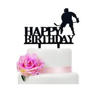 Jimhamhug Ice Hockey Cake Topper, Black Acrylic Ice Hockey Birthday Cake Topper for Baby Shower or Boy's/Father/Men Birthday Party Decorations, Gift Boxed