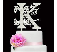 Jimhamhug Letter K Cake Topper, Silver Acrylic Letter K Cake Topper for Wedding/Bridal Shower/Engagement/Birthday Party Decorations, Gift Boxed