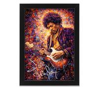 Jimi Hendrix Art Styled Signed Poster Print - Limited Edition Autograph Fan Gift, Collectible Memorabilia Wall Art Merchandise (A4 Framed)