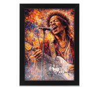 Jimi Hendrix Art Styled Signed Poster Print - Limited Edition Autograph Fan Gift, Collectible Rock Memorabilia Wall Art Merchandise (A3 Framed)