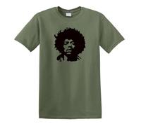 Jimi Hendrix Guitar Iconic Che Guevara Style 70s pop Art T-Shirt Military Green