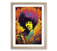 Jimi Hendrix Nouveau Framed Wall Art Print A2 Oak | Ready to Hang, Premium Gi Paper, Fade-Resistant Inks, Securely Packaged, UK Made