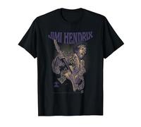 Jimi Hendrix Playing Guitar Purple Yellow T-Shirt, Men, Black, 3X-Large