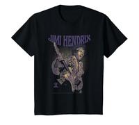 Jimi Hendrix Playing Guitar Purple Yellow T-Shirt, Youth, Black, Small
