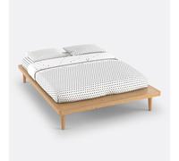 Jimi Solid Pine Platform Bed with Bed Base oak stained pine