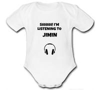 JIMIN MUSIC FAN present from for a mum mummy dad daddy gift Unique Baby Vest Grow Babygrow Cute PERSONALISED Custom Boys Girls Unisex SHH I'M LISTENING TO