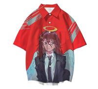 jiminhope Anime Chainsaw Man Single-Breasted Shirt Power Printed Short Sleeve Shirt Makima T-Shirt Power Hawaiian Shirt