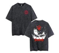 jiminhope Berserk Washed Retro T-Shirt Double-Sided Print Berserk Rune Warrior Norse Guts Pullover Swordsman Vintage Do Old Tops Casual Oversized T-Shirt