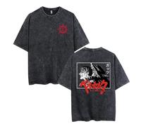 jiminhope Berserk Washed Retro T-Shirt Double-Sided Print Berserk Rune Warrior Norse Guts Pullover Swordsman Vintage Do Old Tops Casual Oversized T-Shirt