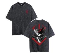 jiminhope Berserk Washed Retro T-Shirt Double-Sided Print Berserk Rune Warrior Norse Guts Pullover Swordsman Vintage Do Old Tops Casual Oversized T-Shirt