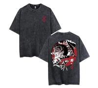 jiminhope Berserk Washed Retro T-Shirt Double-Sided Print Berserk Rune Warrior Norse Guts Pullover Swordsman Vintage Do Old Tops Casual Oversized T-Shirt