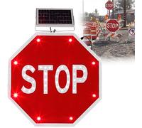 JIMINHUIXIN 24"/30" Solar Powered Led Reflective Street Sign Powered LED Blinking Stop Sign, Octagon Aluminum Traffic Signs with Reflective Film,Rust-Proof Construction,Road Safety Signs