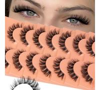 JIMIRE Cat Eye False Eyelashes Wispy Lashes Fluffy D Curl Russian Strip Lashes Natural Look 15MM Soft Cat Eye Eyelashes with Clear Band Look Like Lash Extensions 7 Pairs Pack