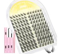 JIMIRE Cluster Lashes Kit Natural Look Wispy 10-16MM Manga Eyelash Clusters Left Right DIY Eyelashes Individual Kit with Lash Bond and Seal Soft D Curl Lashes Clusters 132Pcs Anime Individual Lashes