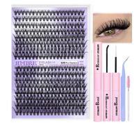 JIMIRE Cluster Lashes Kit with Lash Glue Bond and Remover Wispy Eyelashes Individual Kit 30D 40D 9-16mm Mix D Curl Russian Lashes Individual Cluster Natural Eyelash Extension Kit for DIY at Home