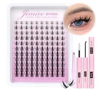 JIMIRE Fairy Cluster Lashes Kit Natural Look Manga Eyelashes Individual Kit Wispy D Curl Lash Clusters with Bond and Seal 110 Pcs 8-16MM Wispy Lashes Individual Cluster Wet-Look