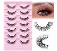 JIMIRE Lashes Natural Look Clear Band Demi-Wispies Short False Eyelashes Fluffy 3D Cat Eye 13MM Strip Lashes 7 Pairs Pack