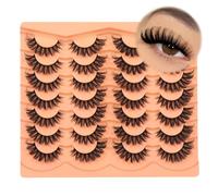 JIMIRE Natural Eyelashes Cat Eye Russian Strip Lashes Natural Look Like Eyelash Extensions Fluffy False Eyelashes Wispy 16MM Thick Faux Mink Lashes 14 Pairs Pack