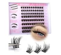 JIMIRE Pre Glued Eyelashes Volume Cluster Lashes Fluffy Individual Eyelashes Natural Look Wispy Reusable Self Adhesive Cluster Lashes Eyelash Clusters Easy to Apply 10-14MM