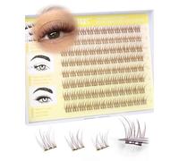 JIMIRE Self Adhesive Eyelashes Brown Natural Pre Glued Lash Clusters No Glue Needed Press on Lashes Wispy Reusable Self Adhesive Cluster Lashes 10-12MM Brown Eyelash Clusters Easy to Apply