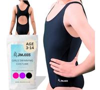 JIMJOOS 3-14 Years One Piece Girls Swimming Costume - Non See Through Kids Swimsuit - Quick Dry Racerback Children Swimwear Ideal for Swimming, Beach and Water Sports Activities (5-6 Years, Black)