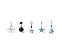 JimKing 5PCS Belly Button Rings, Stainless Steel Diamond Bar Belly Rings For Women, Cute Cat Butterfly Five-Pointed Star Flower Belly Button Piercing Jewelry