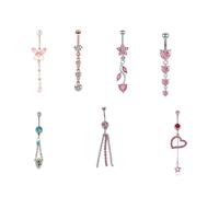 JimKing 7PCS Dangle Belly Button Rings for Women CZ Belly Rings, Navel Ring Stainless Steel Dangling Belly Button Piercing Jewelry for Women Dainty Dangly Navel Ring