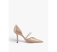 Jimmy Choo Aurelie 85 Pearl-embellished Patent-leather Courts