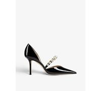 Jimmy Choo Aurelie 85 Pearl-embellished Patent-leather Courts