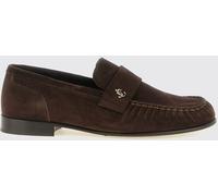 JIMMY CHOO Ellis Suede Penny Loafers with Metallic Monogram Hardware - Size: 39 - female