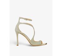 Jimmy Choo Platinum Ice Azia Strappy 95 Glitter-woven Heeled Sandals Eur 37.5 / 4.5 Uk Women