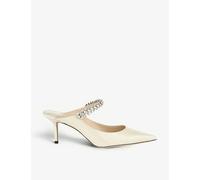 Jimmy Choo Womens Jimmy Choo Bing 65 Crystal-Embellished Patent-Leather Heeled Mules Linen Eur 39.5 / 6.5 UK Women