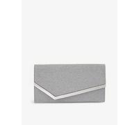 Jimmy Choo Womens Jimmy Choo Emmie Glittered Leather Mini Clutch Silver
