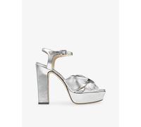 Jimmy Choo Womens Jimmy Choo Heloise 120 Bow-Embellished Leather Platform-Heeled Sandals Silver Eur 41.5 / 8.5 UK Women