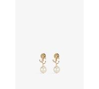 Jimmy Choo Womens Jimmy Choo Jc Logo-Embellished Gold-Toned Brass and Pearl Earrings Gold/White 1Size