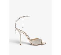 Jimmy Choo Womens Jimmy Choo Saeda Crystal-Embellished Leather Courts Platinum Ice/Crystal Eur 37.5 / 4.5 UK Women