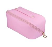 JIMMY LUCKY Travel Makeup Bag Organizer, Makeup Organizer Bag, Waterproof PU Leather Cosmetic Bags for Women, Portable Large Flat Open Toiletry Bag for Brushes Holiday Travel Essentials (Pink)