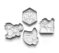 Jimmy's Print Shop 4 Piece Cookie Cutter Set - Gingerbread Man & Dice & Dragons Designs - 9cm - White Plastic - Handmade & Unique