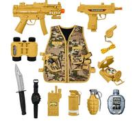 jimmytree Kids Army Costume, 12PCS Toys Army Accessories with Desert Camouflage Military Vest, Halloween Carnival Soldiers Military Costume Dress Up for Boys Girls