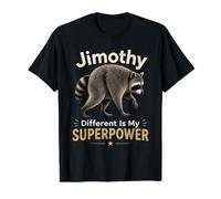 Jimothy Different is My Superpower Funny Raccoon Value Graphic T-Shirt, Men, Black, M
