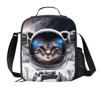 JIMOWANG Astronaut Cat Insulated Lunch Bag with Shoulder Strap and Bottle Holder Portable Thermal Lunch Container Bag for School Travel Picnic
