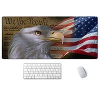 JIMOWANG Bald Eagle on American Flag Extended Gaming Mouse Pad Large Desk Mat with Non-Slip Rubber Base Keyboard Mouse Mat Desk Pad for Work, Game, Office, Home 35.5 x 16 Inches