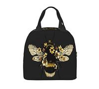 JIMOWANG Bee Black Portable Lunch Bag Compact Tote Bag Reusable Lunch Box Container for School Office Work