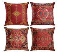 JIMOWANG Colorful Red Tribal Throw Pillow Covers Set of 4 Pillow Cases Living Room Decorative 20 x 20 Inches Cushion Couch Sofa Pillowcases