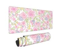 JIMOWANG Cute Flowers Pink Floral Extended Gaming Mouse Pad Large Desk Mat with Non-Slip Rubber Base Keyboard Mouse Mat Desk Pad for Work, Game, Office, Home 31.5 x 11.8 Inches