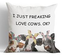 JIMOWANG Funny Cows with Bandanas Throw Pillow Cover, 18 x 18 Inch Pillowcase Cushion Cover for Home Sofa Couch Bed