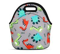 JIMOWANG Grey Dinosaur Cute Neoprene Lunch Bag Reusable Lunch Box Insulated Lunch Bags Tote Cartoon Thermal Picnic Waterproof Lunch Handbag