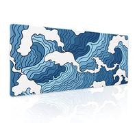 JIMOWANG Japanese Blue and White Wave Extended Gaming Mouse Pad Large Desk Mat with Non-Slip Rubber Base Keyboard Mouse Mat Desk Pad for Work, Game, Office, Home 31.5 x 11.8 Inches